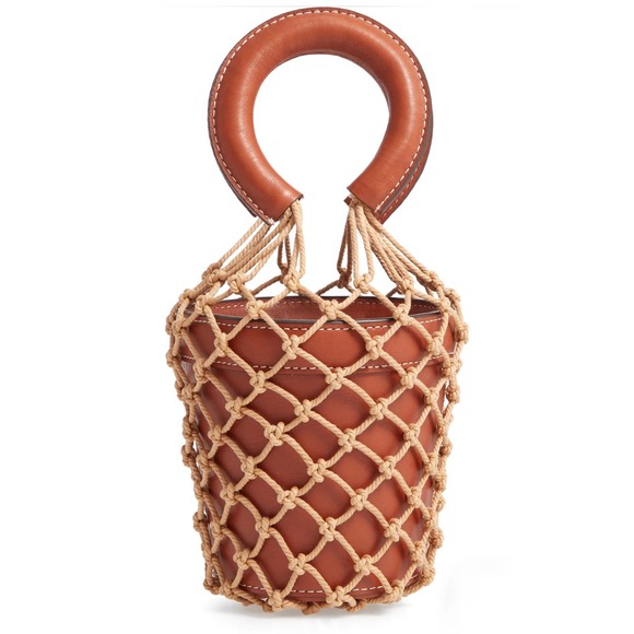 STAUD Handbags - SOLD- Staud Mareau Cage Bucket Bag Brown Leather Tan Rope Net Double Handle